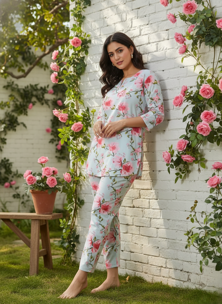 Light Mint Printed Cotton Pyjama Set