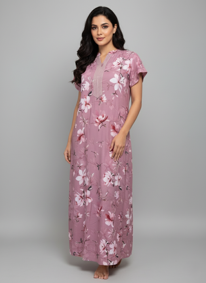 Dusty Rose Rayon Designer Ladies Nighty for Women