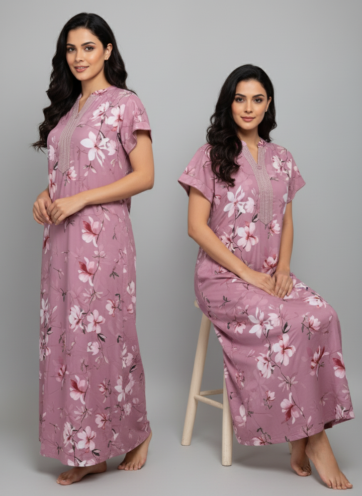 Dusty Rose Rayon Designer Ladies Nighty for Women