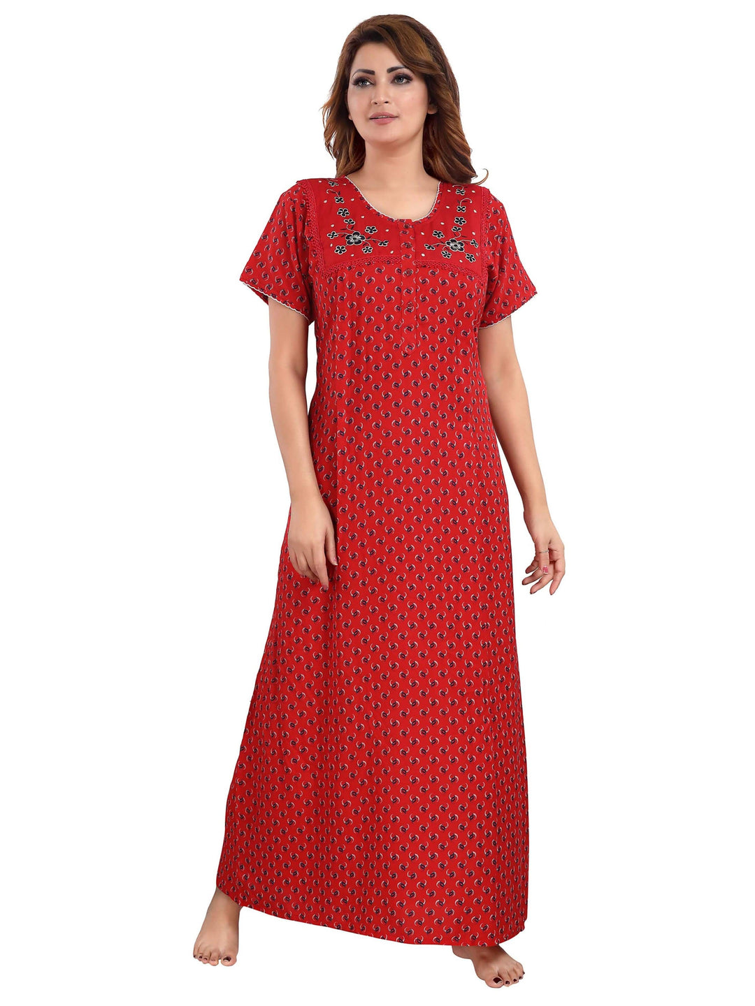  Maternity Long Nighty  Buy Red Alpine Cotton Designer Nighty |Night Gown|Full Length Maxi| 9shines label- 9shines label 