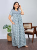Denim Blue Embroidered Cotton Nighty with Front Button Design