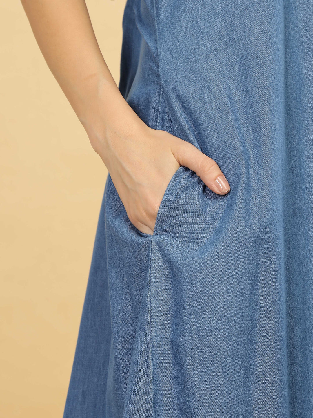 Sky Blue Embroidered Denim Cotton Maxi Nighty For Women