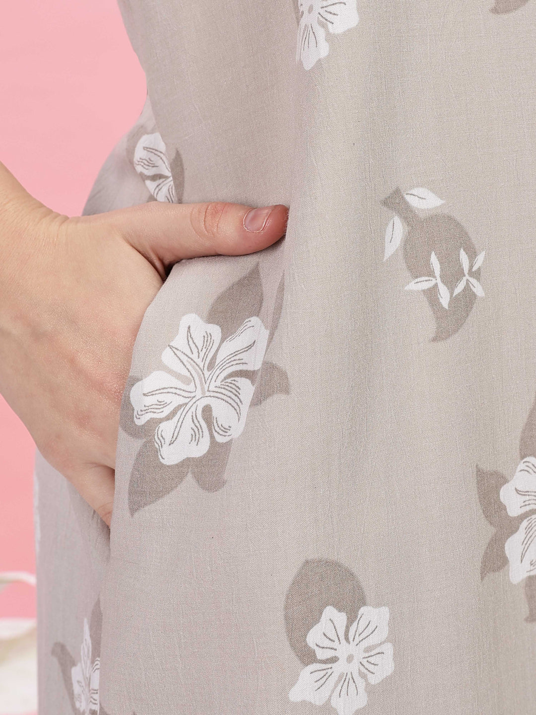 Beige Embroidered Yoke Premium Night Wear For Women 