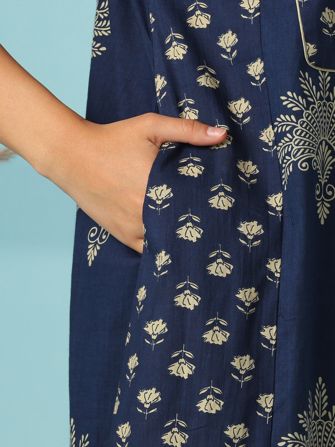 Elegant Pure Cotton Jaipuri Nighty with Relaxed A Line Fit