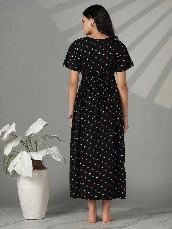 Black Sweetheart Hosiery Cotton Maternity Short Nighty for Women