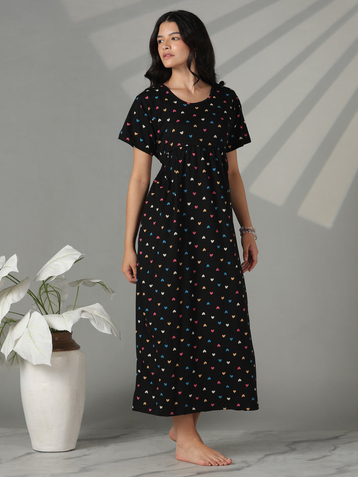 Black Sweetheart Hosiery Cotton Maternity Short Nighty for Women