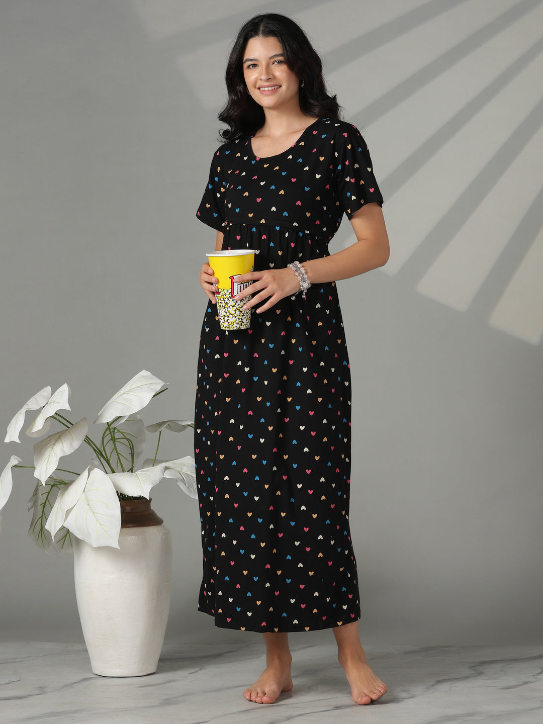 Black Sweetheart Hosiery Cotton Maternity Short Nighty for Women