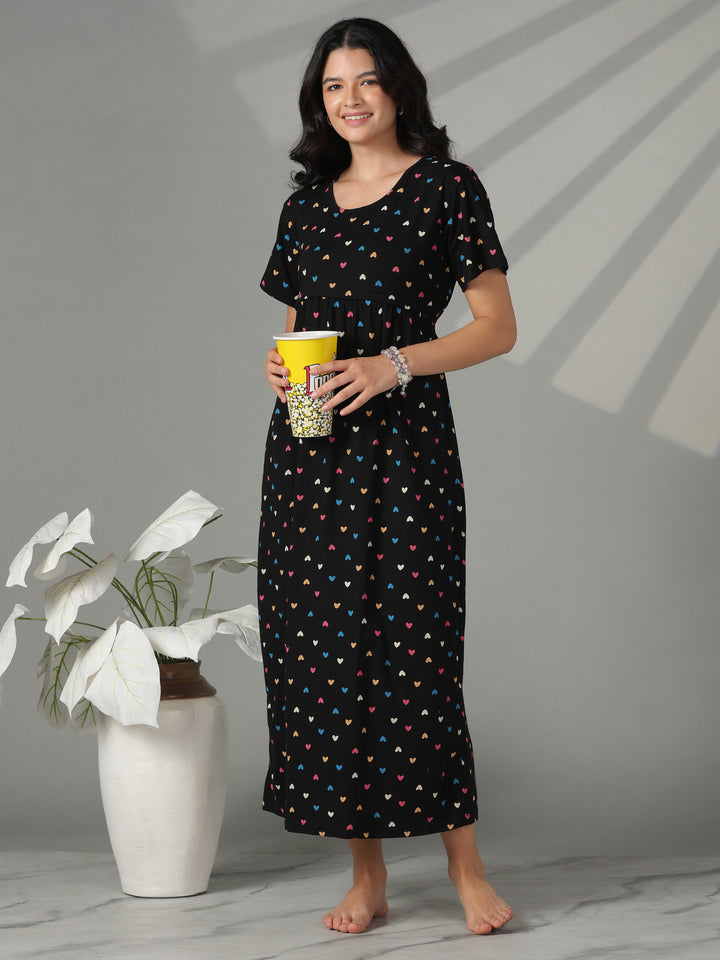 Black Sweetheart Hosiery Cotton Maternity Short Nighty for Women