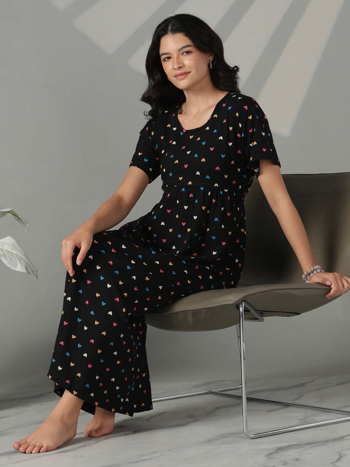 Black Sweetheart Hosiery Cotton Maternity Short Nighty for Women