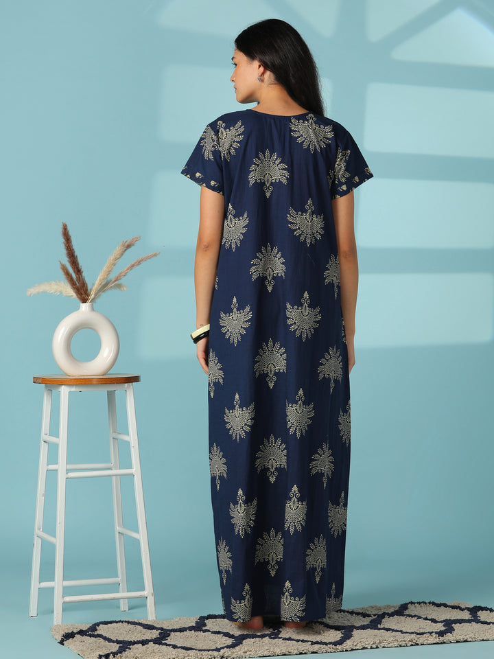 Elegant Pure Cotton Jaipuri Nighty with Relaxed A Line Fit