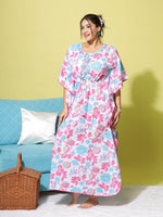 Premium Pure Cotton Kaftan Gown in Floral White
