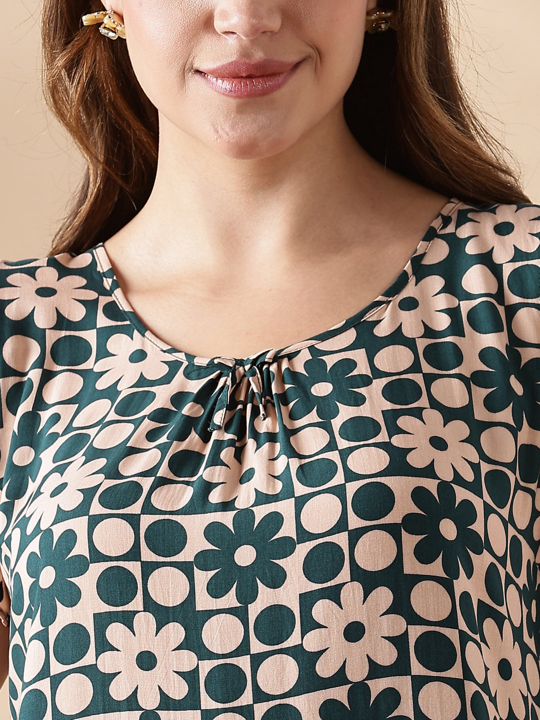 Floral Forest Peach Sleeveless Nighty for Women In Rayon