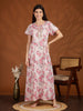Floral Pink Digital Print Cotton Nighty for Women Full Length