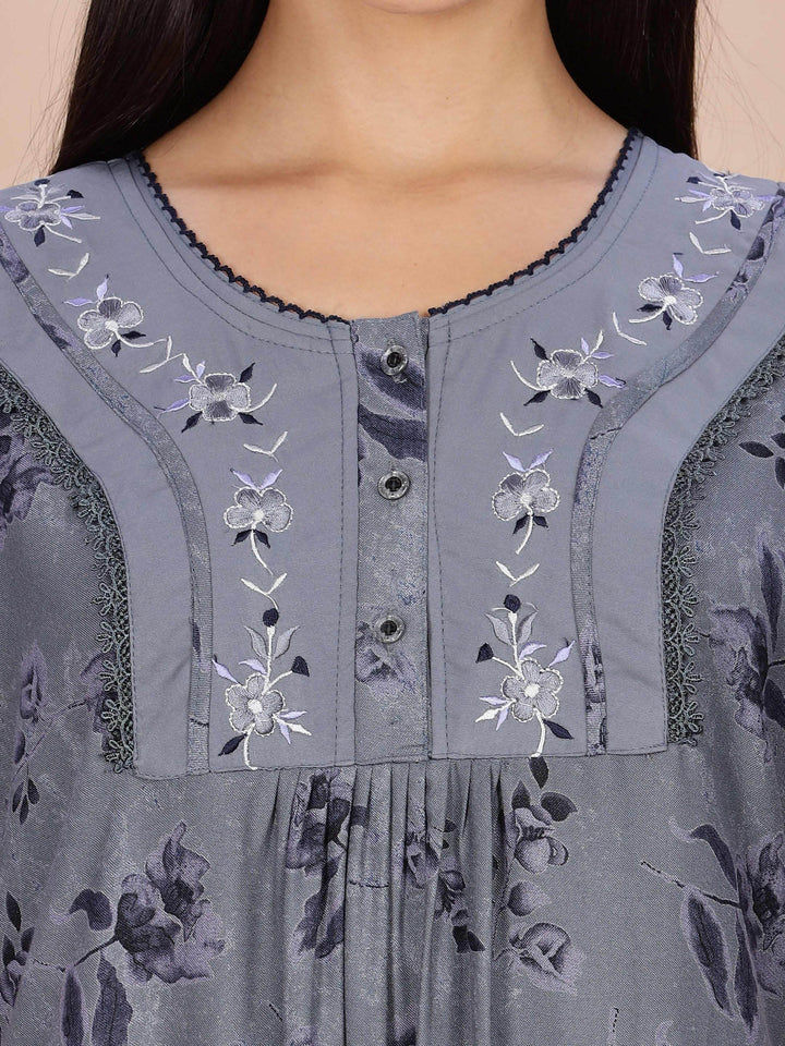 Alpine Designer Nighty in Floral Grey Print for Women