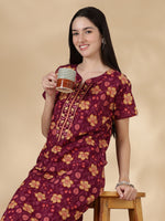 Pure Cotton Floral Nighty for Women with Embroidered Yoke