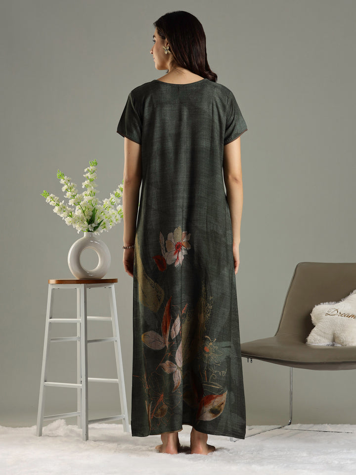 Forest Green Alpine Nighty For Women with Pocket