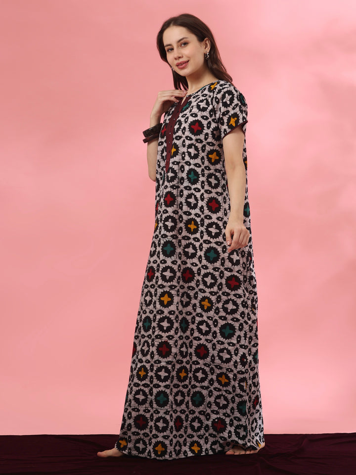Pure Cotton Batik Star Print Nighty for Women