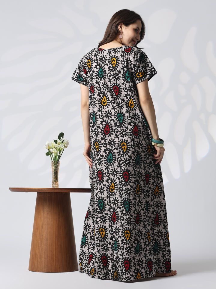 Pure Cotton Batik Leaf Print Nighty for Women