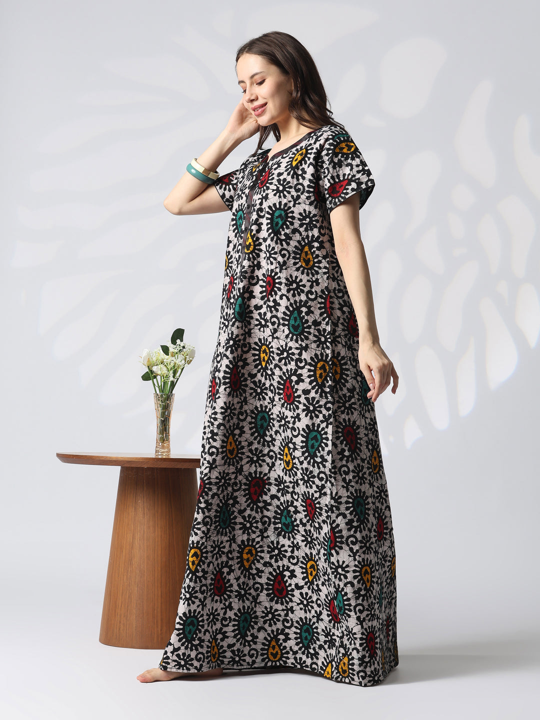 Pure Cotton Batik Leaf Print Nighty for Women