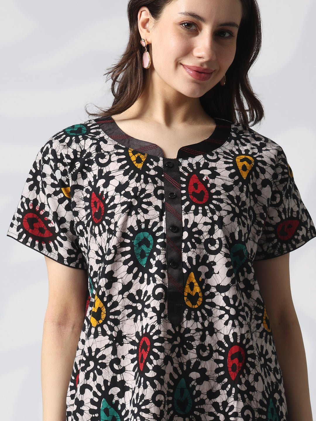 Pure Cotton Batik Leaf Print Nighty for Women