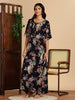 Rayon Garden Floral Designer Night Dress with Button Yoke and Pocket