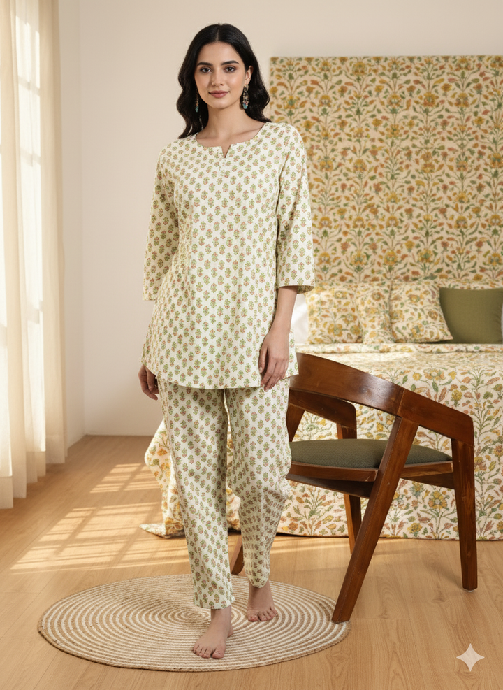 Cream Yellow Pure Cotton Pyjama Set for Women Perfect for Comfort