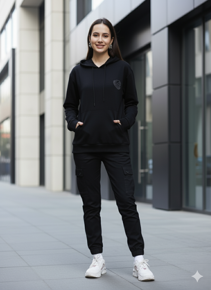 Cozy Loop-Knit Semi Winter Hoodie with Kangaroo Pocket