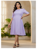 Plus Size Dresses – Premium Fancy Neck Polyester Floral in Lilac