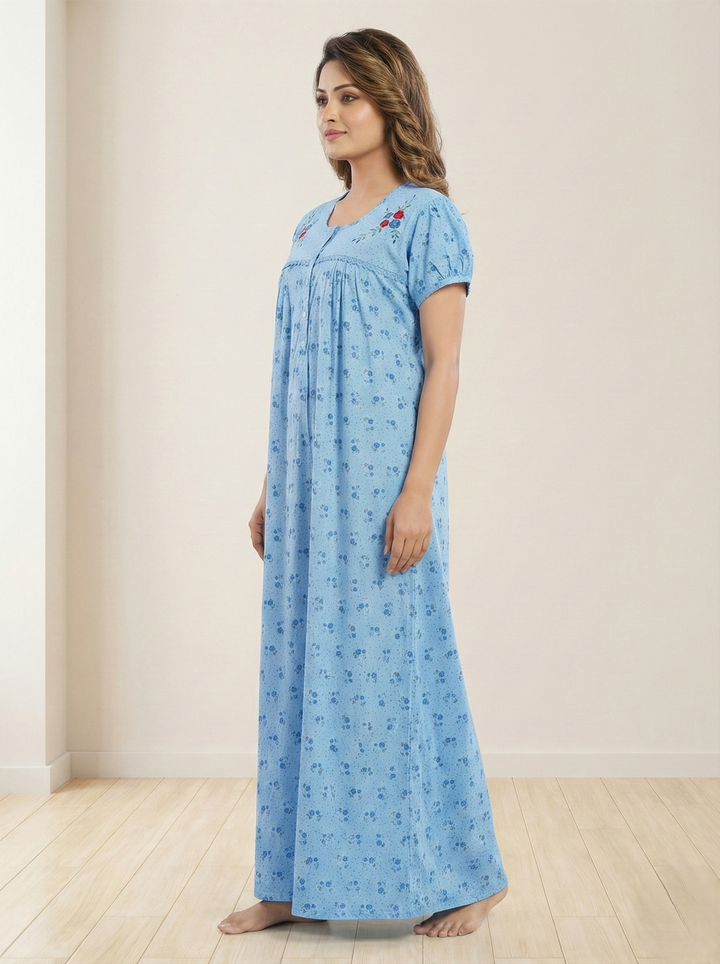 Cotton Blend Designer Nighty in Purple