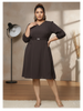 Plus Size V Neck Polyester Dress for Women in Chocolate Color