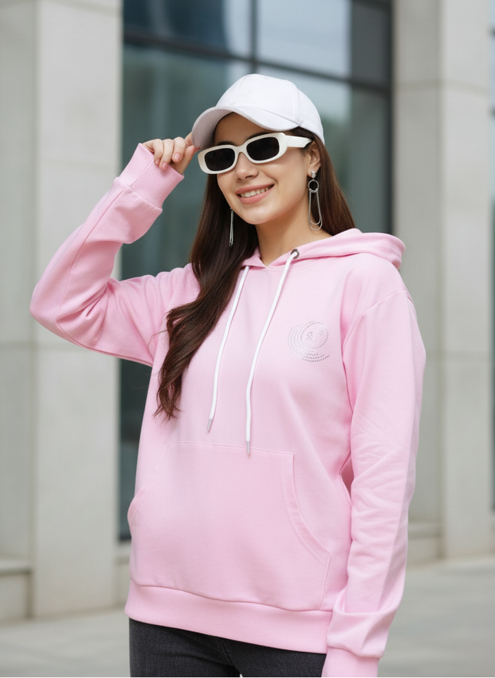 Hosiery Cotton Hoodie Baby Pink