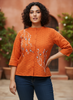 Rust Cotton Pure Cotton Plus Size Top with Floral Embroidery