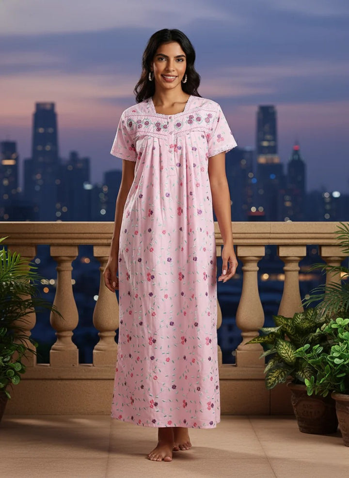 Sitarah Edit – Lilac Rose Pink Nighty Pure Cotton Phulkari Beauty for Women