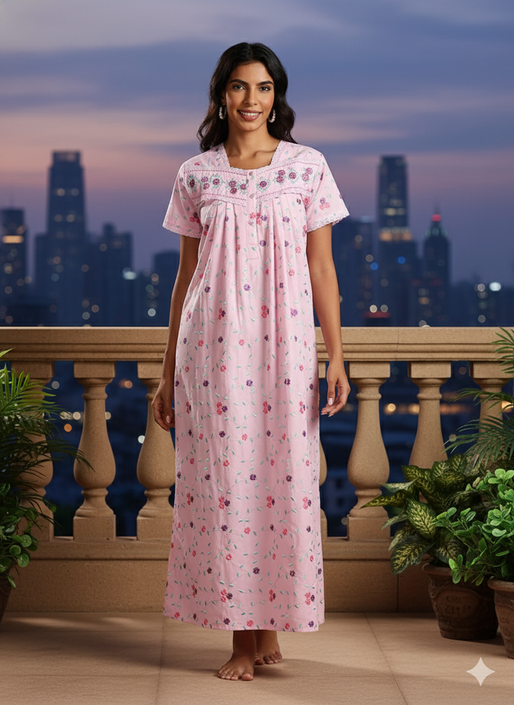 Sitarah Edit – Lilac Rose Pink Nighty Pure Cotton Phulkari Beauty for Women
