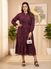 Polyester Floral Printed Plus Size Party Wear Dress – Wine