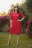 Polyester Floral Round Neck Cherry Red Plus Size Party Wear Dress