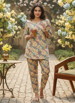 Light Mauve Floral Cotton Pajama Set for Women With Comfortable & Stylish