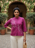 Violet Cotton Plus Size Top with Floral Embroidery