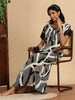 Rayon Geometric Print Nighty with Lace Sleeves and Pocket