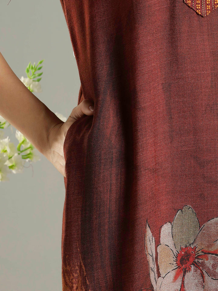 Alpine Fabric Golden Brown Floral Print Ladies Nighty Dress