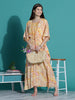 Golden Yellow Floral Cotton Kaftan Nighty for Women