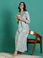 Fresh Grass Alpine Embroidered Floral Nighty with Pocket