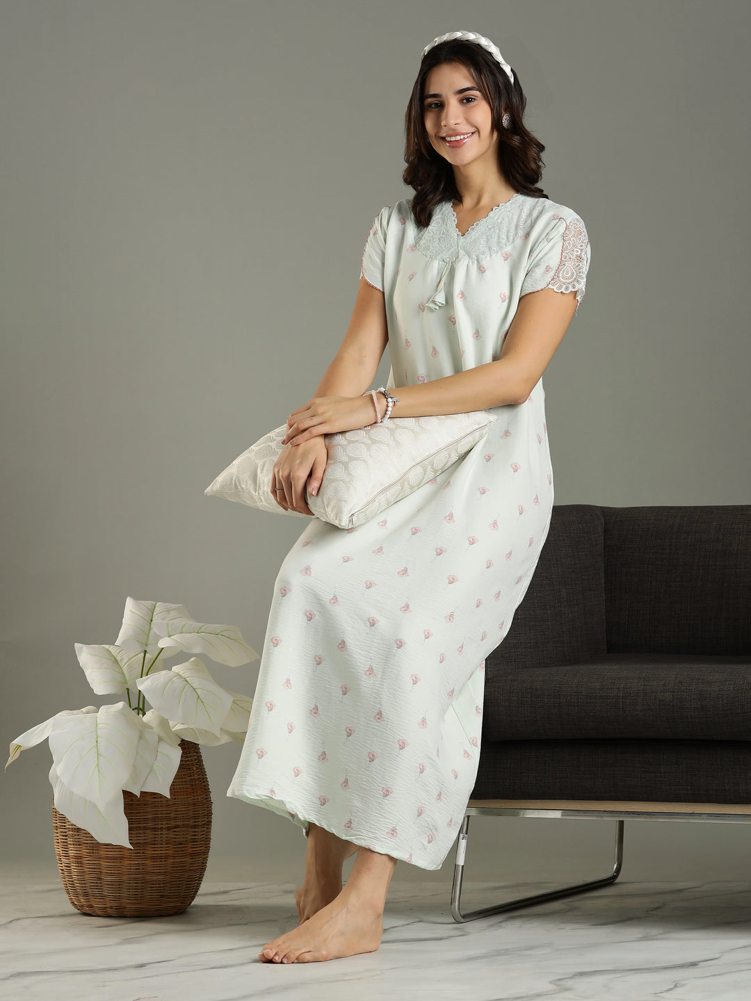 Comfortable Green Bamboo Cotton Women's Nighty Dress