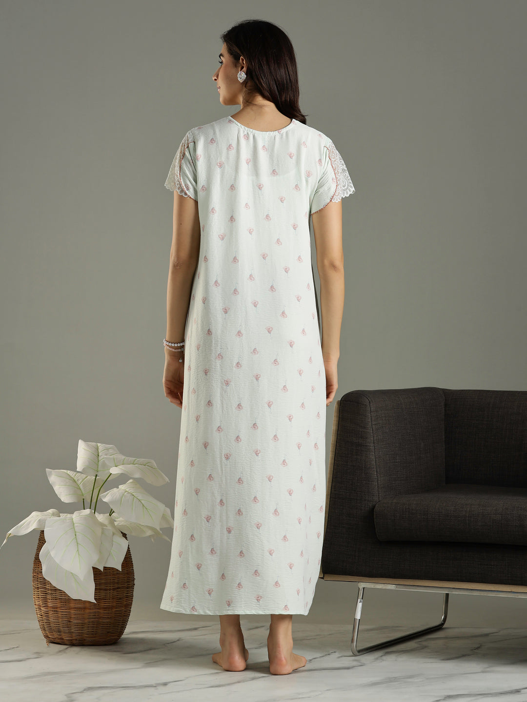 Comfortable Green Bamboo Cotton Women's Nighty Dress