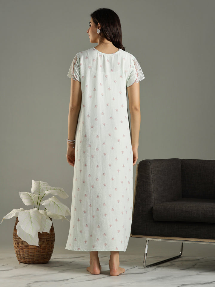 Comfortable Green Bamboo Cotton Women's Nighty Dress