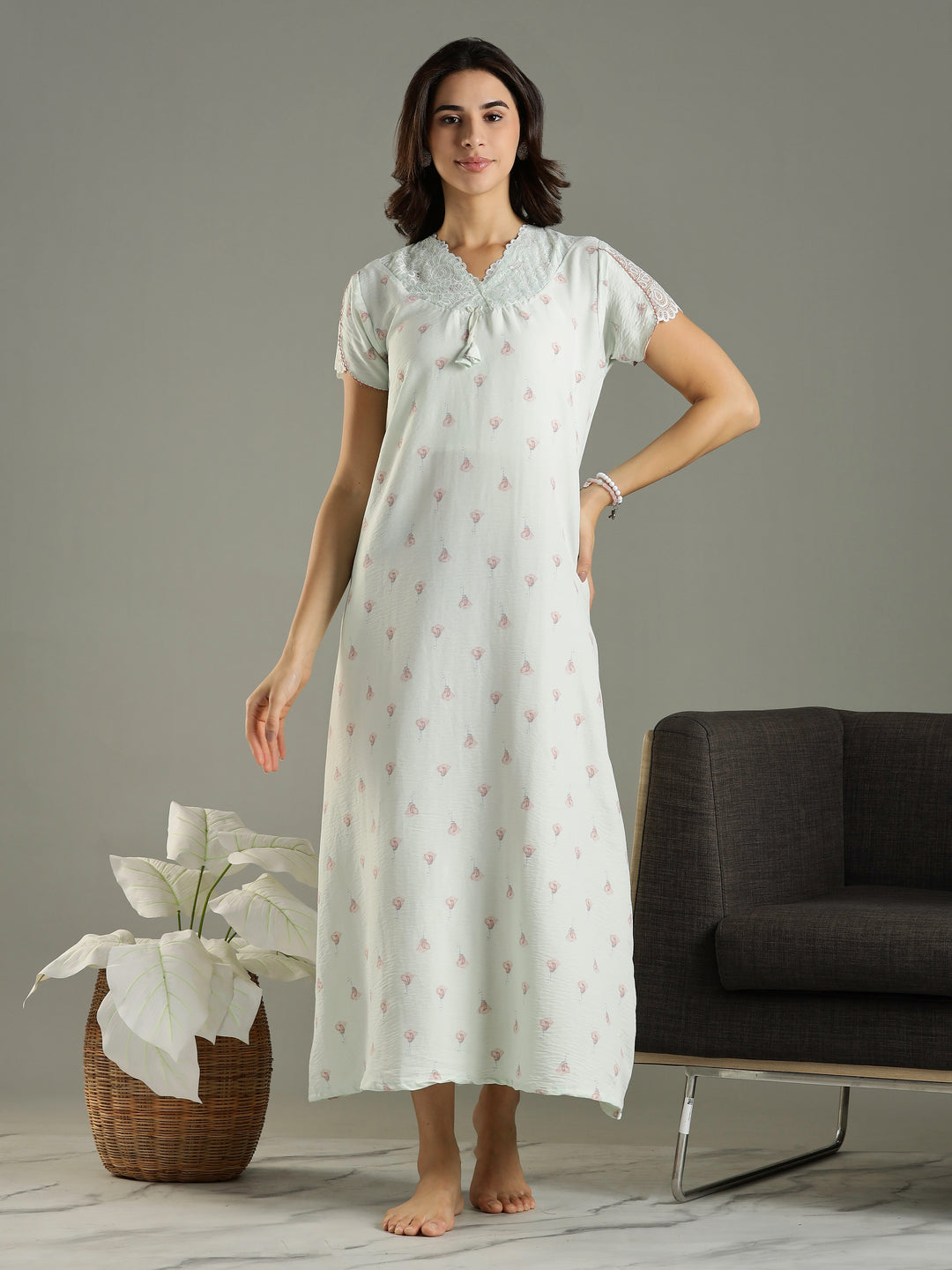 Comfortable Green Bamboo Cotton Women's Nighty Dress