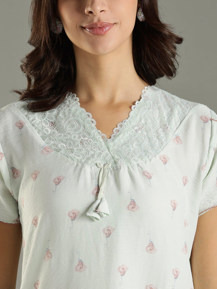 Comfortable Green Bamboo Cotton Women's Nighty Dress