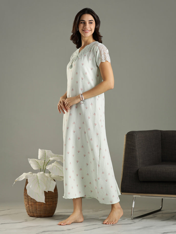 Comfortable Green Bamboo Cotton Women's Nighty Dress