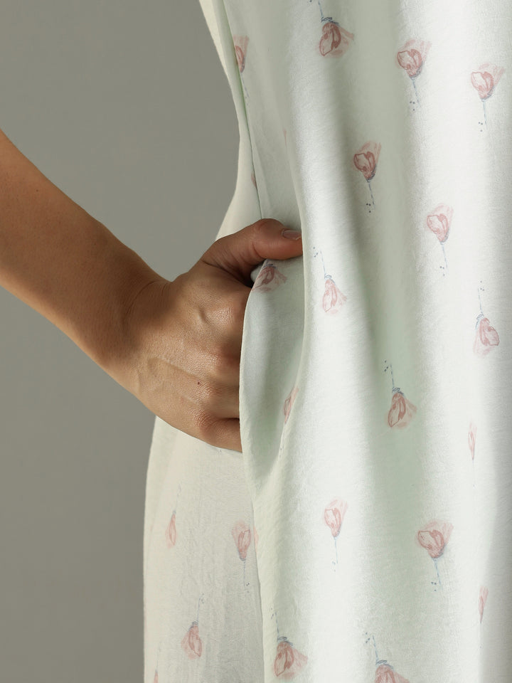 Comfortable Green Bamboo Cotton Women's Nighty Dress