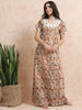 Cotton Batik Print Nighty for Women in Green Brown Ethnic Style
